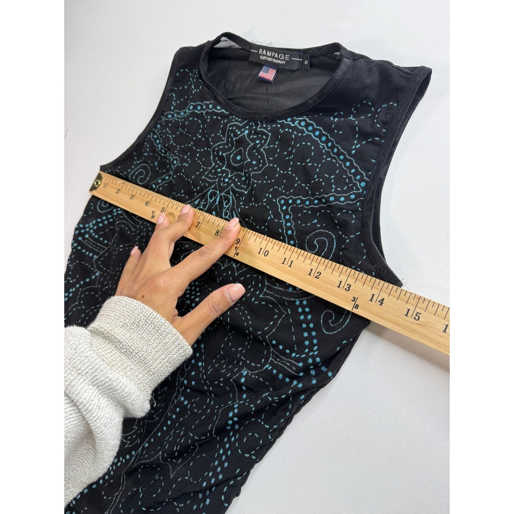 Y2K Vintage Rampage Mesh Tank Top Women's Small Black Blue Floral Dot Sleeveless - Picture 8 of 9